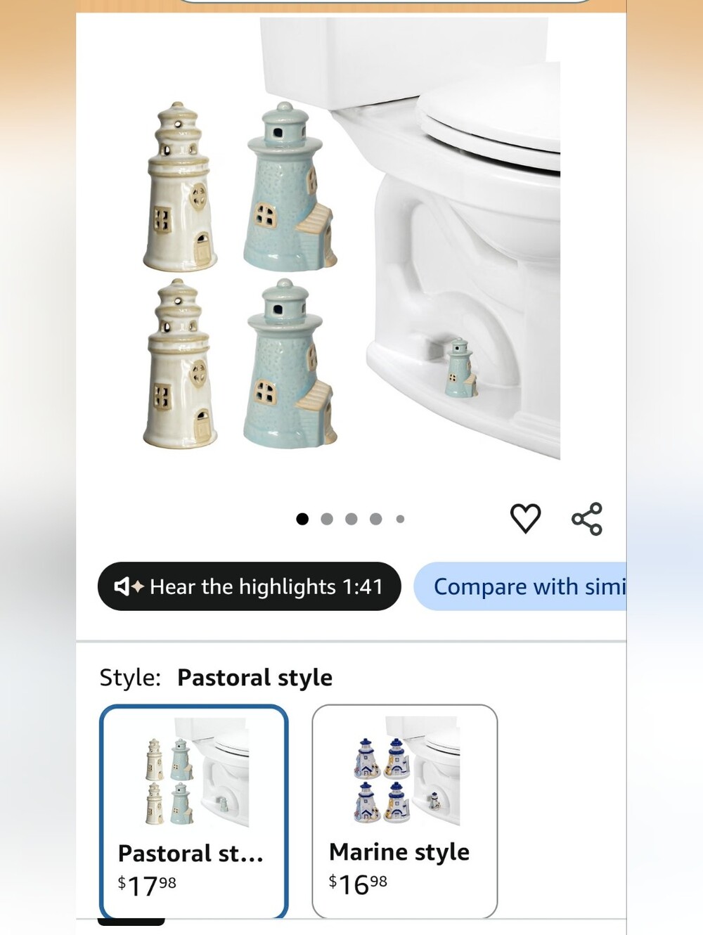 Ceramic Lighthouse Toilet Bolt Covers - Pastoral Style (Blue & Cream)
